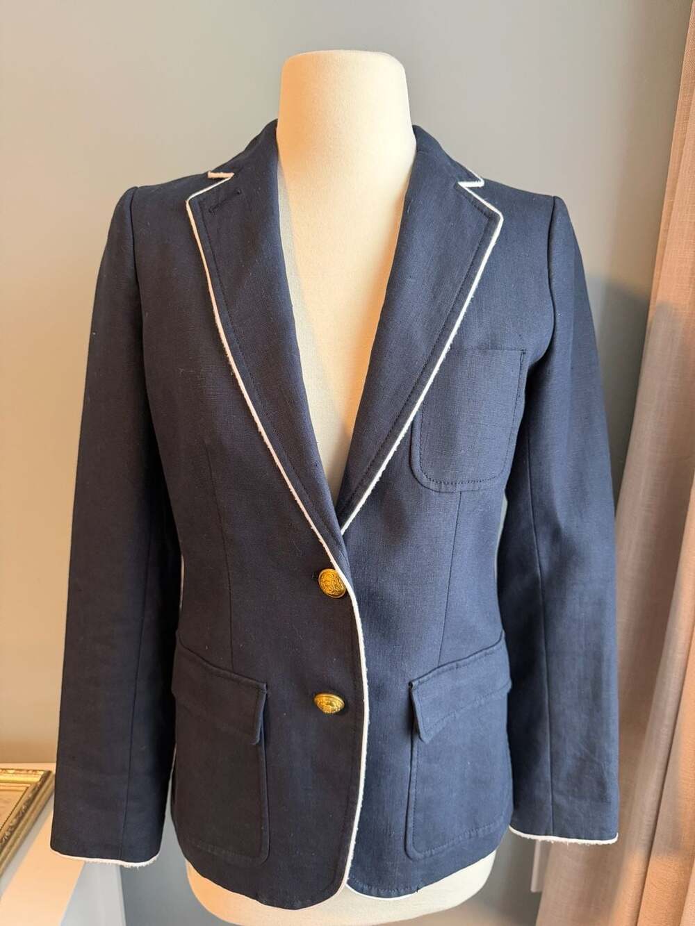 J. Crew Women's Navy Blue Linen Nautical Blazer